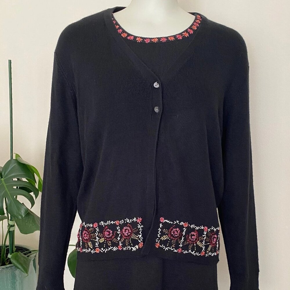 Vintage 1990s C.M.I. Embroidered Knit Cardigan & Dress Set